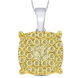 1 CTW Womens Princess Diamond Circle Cluster Pendant 14kt Two-tone Gold - REF-105V5Y