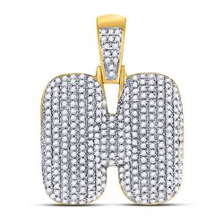 7/8 CTW Mens Round Diamond Bubble H Letter Charm Pendant 10kt Yellow Gold - REF-51T8V