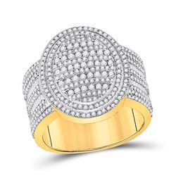 1 & 5/8 CTW Mens Baguette Diamond Oval Statement Cluster Ring 10kt Yellow Gold - REF-165Y5N