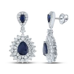 4 & 7/8 CTW Womens Pear Blue Sapphire Diamond Dangle Earrings 14kt White Gold - REF-300V2Y