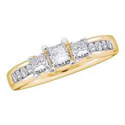 7/8 CTW Princess Diamond 3-stone Bridal Wedding Engagement Ring 14kt Yellow Gold - REF-128H2R