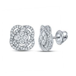 7/8 CTW Womens Round Diamond Cluster Earrings 18kt White Gold - REF-163X5T