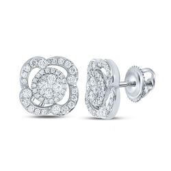 1 CTW Womens Round Diamond Cluster Earrings 18kt White Gold - REF-184W3H