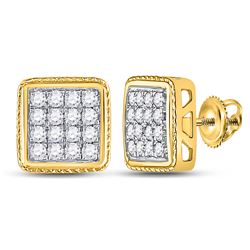 3/4 CTW Mens Round Diamond Square Earrings 10kt Yellow Gold - REF-51M8F