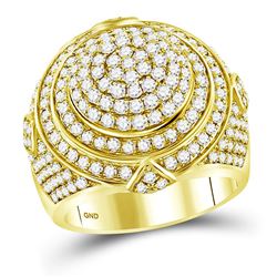 3 & 1/3 CTW Mens Round Diamond Concentric Circle Cluster Ring 14kt Yellow Gold - REF-272X6T