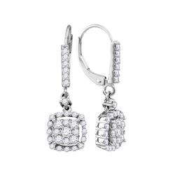 1 CTW Womens Round Diamond Square Dangle Earrings 14kt White Gold - REF-74H9R