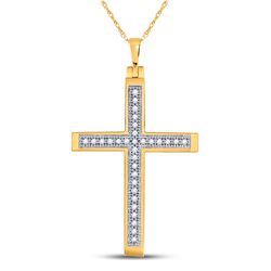 1/12 CTW Womens Round Diamond Cross Religious Pendant 10kt Yellow Gold - REF-13N2A