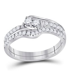 1/2 CTW Round Diamond 2-stone Bridal Wedding Ring 10kt White Gold - REF-39T5V