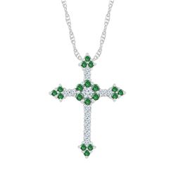7/8 CTW Womens Round Lab-Created Emerald Cross Pendant 10kt White Gold - REF-34M3F