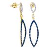 Image 1 : 1/8 CTW Womens Round Blue Color Enhanced Diamond Dangle Earrings 10kt Yellow Gold - REF-17H6R
