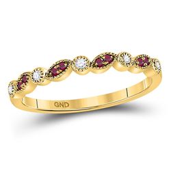 1/8 CTW Womens Round Ruby Diamond Stackable Band Ring 10kt Yellow Gold - REF-12W2H