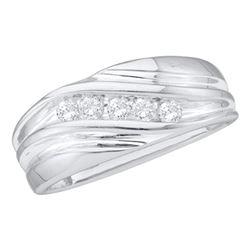 1/4 CTW Mens Round Diamond Wedding Band Ring 10kt White Gold - REF-40A3M