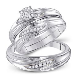 1/5 CTW His Hers Round Diamond Cluster Matching Wedding Set 10kt White Gold - REF-46Y3N