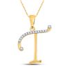 Image 1 : 1/10 CTW Womens Round Diamond T Initial Letter Pendant 10kt Yellow Gold - REF-9W5H