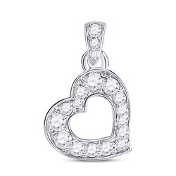 1/6 CTW Womens Round Diamond Heart Pendant 10kt White Gold - REF-15W2H