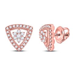 3/8 CTW Womens Round Diamond Cluster Triangle Earrings 14kt Rose Gold - REF-34F3W