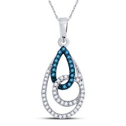 1/3 CTW Womens Round Blue Color Enhanced Diamond Teardrop Pendant 10kt White Gold - REF-17W6H