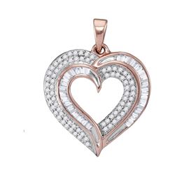 3/8 CTW Womens Baguette Diamond Heart Pendant 10kt Rose Gold - REF-31N4A