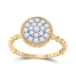3/8 CTW Womens Round Diamond Beaded Circle Cluster Ring 10kt Yellow Gold - REF-34F3W
