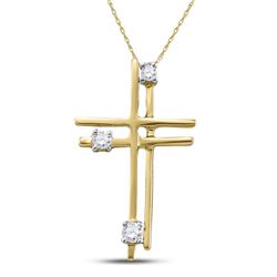 1/20 CTW Womens Round Diamond Simple Layered Cross Pendant 14kt Yellow Gold - REF-9R5X