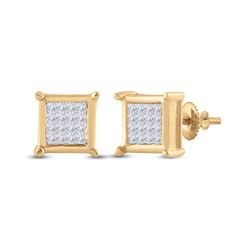 1/4 CTW Womens Princess Diamond Square Earrings 10kt Yellow Gold - REF-14W4H