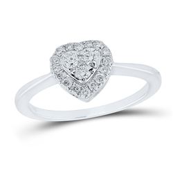 1/3 CTW Womens Round Diamond Heart Ring 10kt White Gold - REF-32N7A