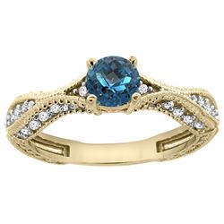 0.81 CTW London Blue Topaz & Diamond Ring 14K Yellow Gold - REF-67M9A