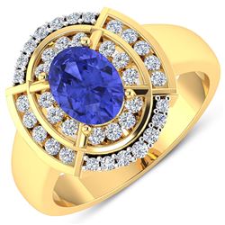 Natural 2.77 CTW Tanzanite & Diamond Ring 14K Yellow Gold - REF-70R2F