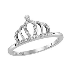 1/20 CTW Womens Round Diamond Crown Band Ring 10kt White Gold - REF-21H2R