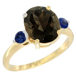 2.64 CTW Quartz & Blue Sapphire Ring 10K Yellow Gold - REF-24F5N