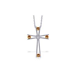 Genuine 0.43 ctw Citrine & Diamond Necklace 14KT White Gold - REF-76T7A