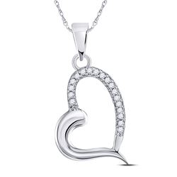 1/20 CTW Womens Round Diamond Heart Pendant 10kt White Gold - REF-7W4H