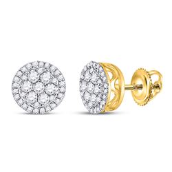 1/4 CTW Womens Round Diamond Circle Cluster Earrings 10kt Yellow Gold - REF-27T3V