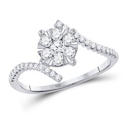 1/2 CTW Womens Round Diamond Bypass Flower Cluster Ring 10kt White Gold - REF-40T8V