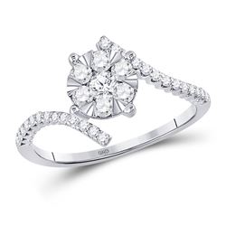 1/2 CTW Womens Round Diamond Bypass Flower Cluster Ring 10kt White Gold - REF-40T8V