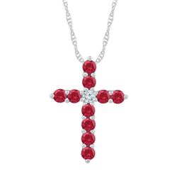 7/8 CTW Womens Round Lab-Created Ruby Cross Pendant 10kt White Gold - REF-13A5M