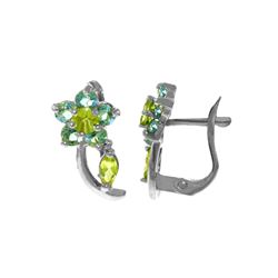 Genuine 1.72 ctw Blue Topaz & Peridot Earrings 14KT White Gold - REF-40Y5F