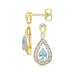 5/8 CTW Womens Pear Lab-Created Aquamarine Dangle Earrings 10kt Yellow Gold - REF-24A5M