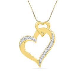 1/10 CTW Womens Round Diamond Heart Pendant 10kt Yellow Gold - REF-13X5T