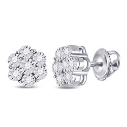 1/4 CTW Womens Round Diamond Flower Cluster Earrings 10kt White Gold - REF-24R5X