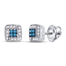 1/6 CTW Womens Princess Blue Color Enhanced Diamond Square Earrings 10kt White Gold - REF-13Y5N