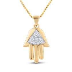 1/20 CTW Womens Round Diamond Hamsa Fashion Pendant 10kt Yellow Gold - REF-9H5R