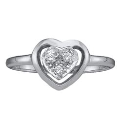 1/20 CTW Womens Round Diamond Simple Heart Cluster Ring 10kt White Gold - REF-15T5V