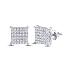 1/2 CTW Womens Round Diamond Square Earrings 10kt White Gold - REF-44M5F