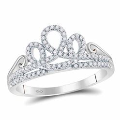 1/5 CTW Womens Round Diamond Crown Tiara Fashion Ring 10kt White Gold - REF-24H5R