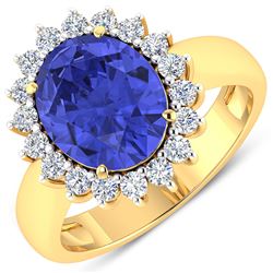 Natural 4.29 CTW Tanzanite & Diamond Ring 14K Yellow Gold - REF-145T3H