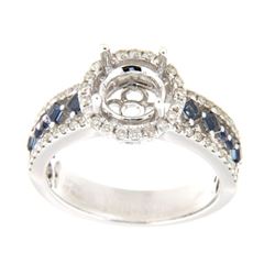 0.82 CTW Sapphire & Diamond Semi Mount Ring 14K White Gold - REF-63N2Y