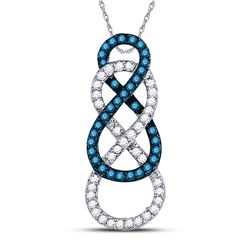 1/4 CTW Womens Round Blue Color Enhanced Diamond Linked Infinity Pendant 10kt White Gold - REF-17W6H