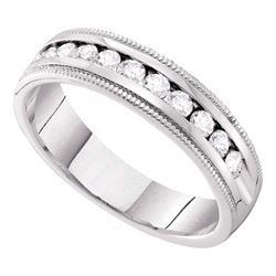 1/10 CTW Womens Milgrain Round Diamond Wedding Single Row Band Ring 14kt White Gold - REF-31A4M