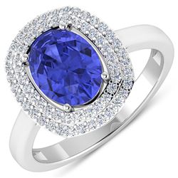 Natural 1.88 CTW Tanzanite & Diamond Ring 14K White Gold - REF-63X9K